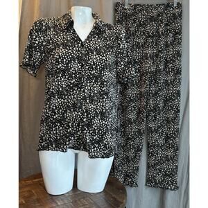 Joie Womens Polka Dot Pleated Two Piece Pant Set Black Beige Size Medium Plisse